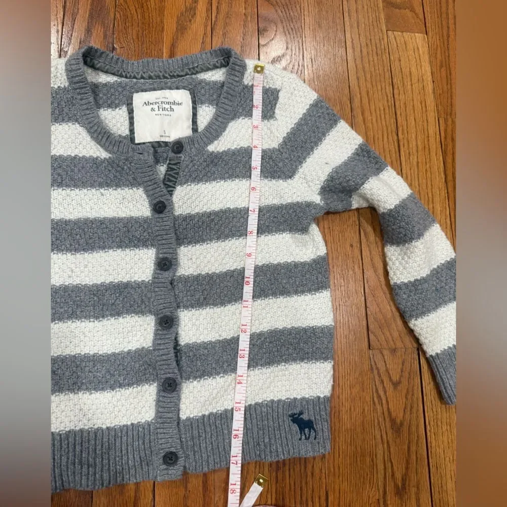 Y2K Abercrombie & Fitch Grey White Striped Cotton Angora Cardigan Sweater Small